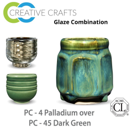 Palladium PC-04 over Dark Green PC-45 Pottery Cone 5 Glaze Combination
